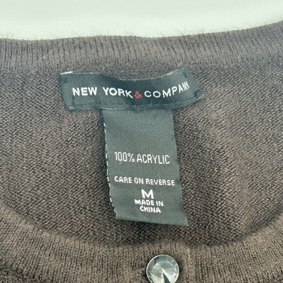 Y2K NEW YORK & COMPANY Brown Acrylic Cardigan M Button Down Ribbed LS Sweater - Picture 3 of 7